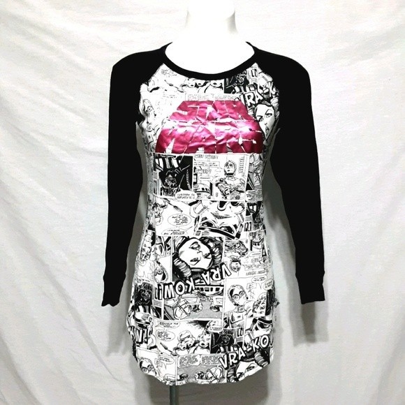 Star Wars Graphic Comic Strip Long Sleeve Tunic Top Small Loungewear Geek Chic - Picture 2 of 5